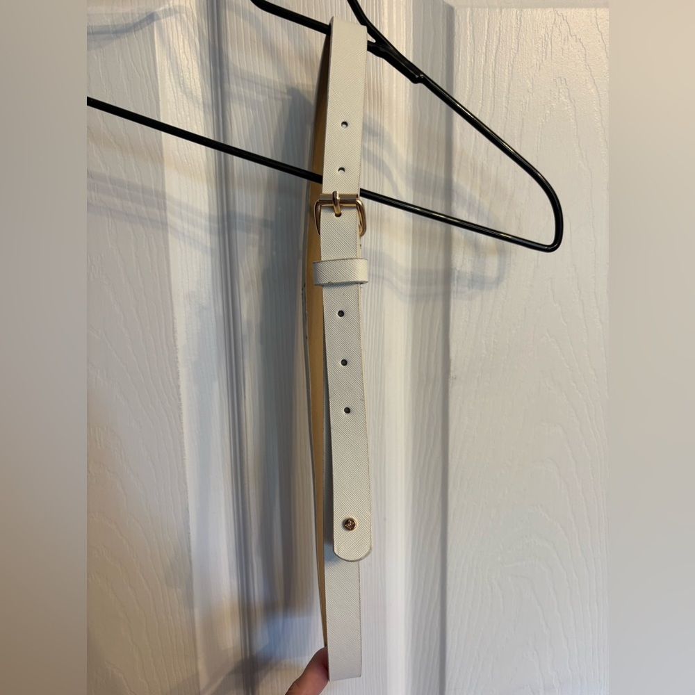 White Women's Leather Belt with Gold Buckle